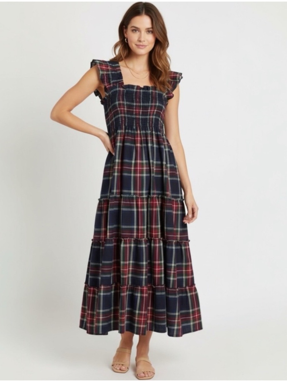 Hill House Home Ellie Nap Dress Tartan Plaid Smocked Midi XS Holiday